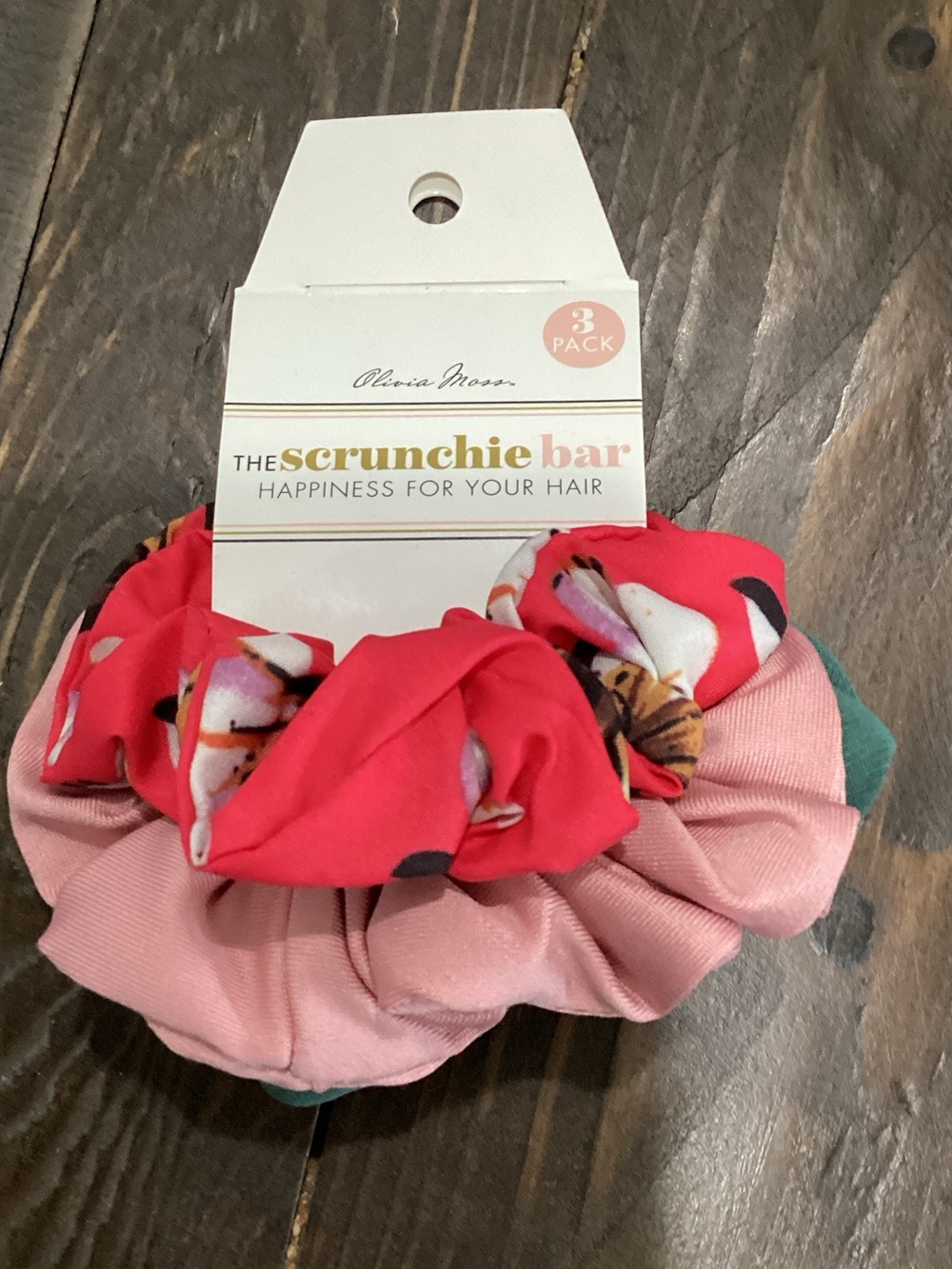 Olivia Moon 3-Pack Floral Red, Pink &‎ Teal Scrunchies
